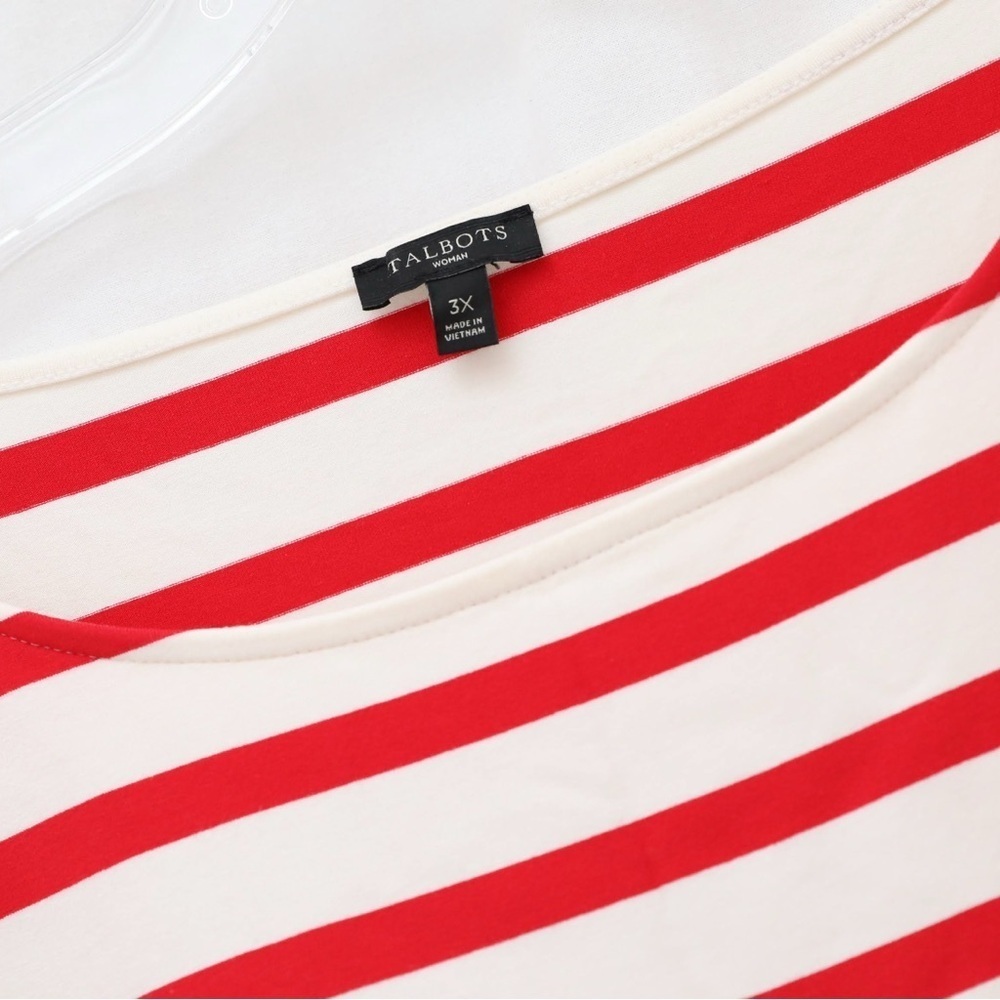 NWOT Talbots Striped Tee red white top 3X plus size new bell sleeve ruched - Picture 2 of 5